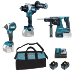 Set de 3 scule cu 2 acumulatori Makita DLX3154TX1