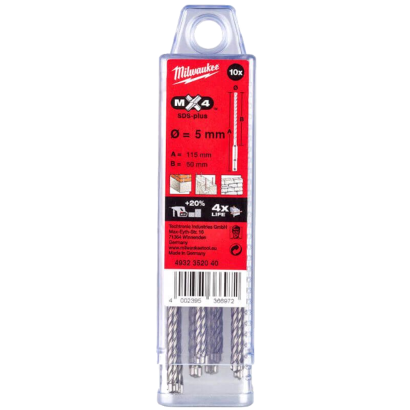 Set 10 Burghie Milwaukee SDS-PLUS Mx4 Ø5x50x115mm