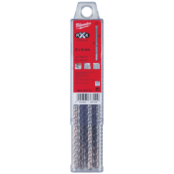 Set 10 Burghie Milwaukee SDS-PLUS Mx4 Ø6x100x165mm