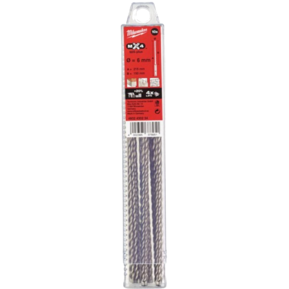 Set 10 burghie Milwaukee SDS-PLUS Mx4 Ø6x150x215mm