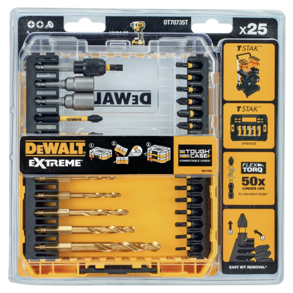 Set 25 biti insurubare si burghie de metal Flextorq DeWalt DT70735