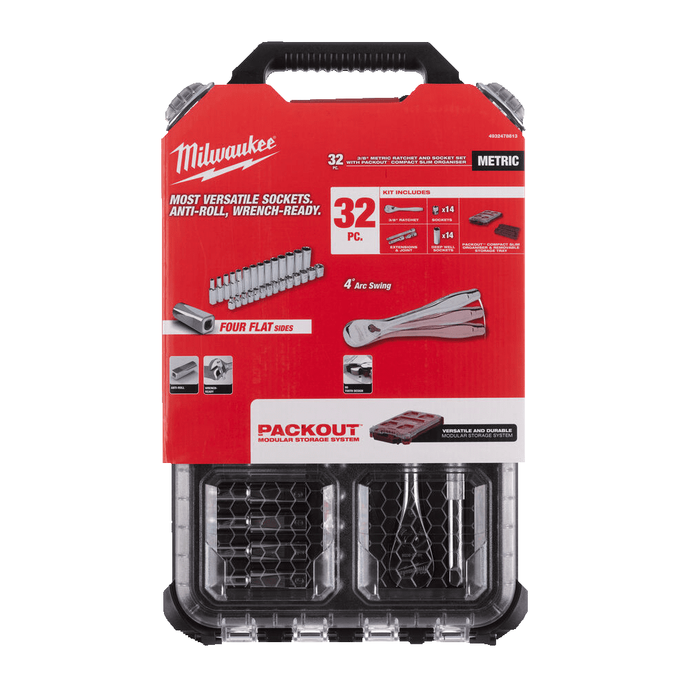 Set chei tubulare si antrenor cu clichet 32 piese in insertie si cutie PACKOUT Milwaukee Set chei tubulare si antrenor cu clichet 32 piese in insertie si cutie PACKOUT Milwaukee