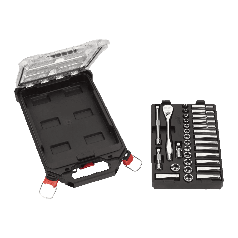Set chei tubulare si antrenor cu clichet 32 piese in insertie si cutie PACKOUT Milwaukee Set chei tubulare si antrenor cu clichet 32 piese in insertie si cutie PACKOUT Milwaukee
