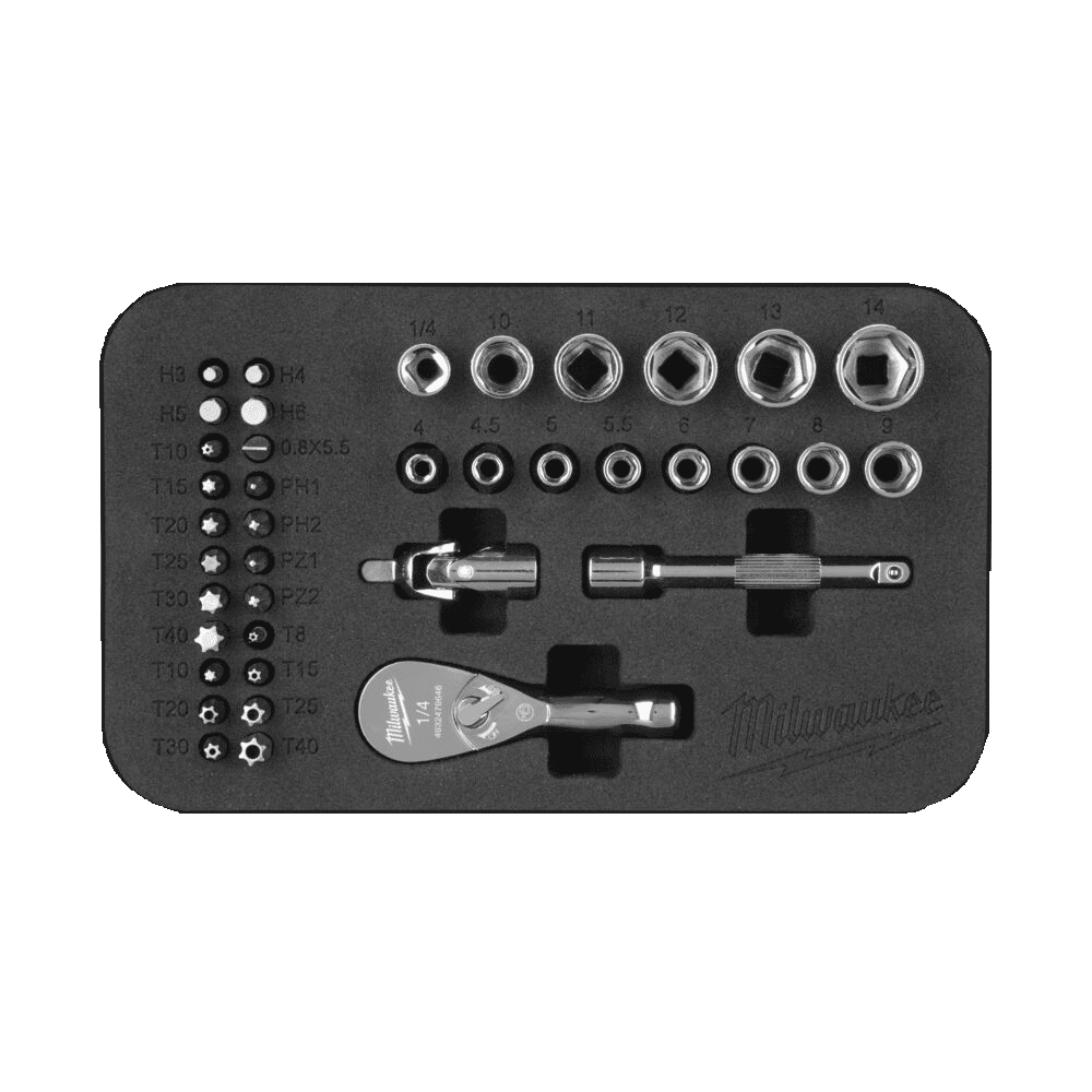 Set chei tubulare si antrenor cu clichet 39 piese Milwaukee Set chei tubulare si antrenor cu clichet 39 piese Milwaukee