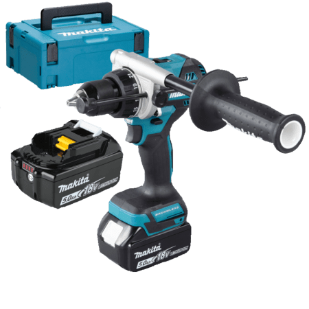 Masina de gaurit/insurubat cu percutie cu 2 acumulatori Makita DHP485RTJ