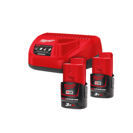 Set 2 acumulatori si incarcator Li-Ion 3 Ah Milwaukee M12 NRG-302